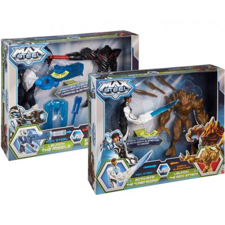 Max Steel - Pack de figuras de acción, Turboluchadores, Turbo Sword Max Steel vs. Elementor Erde (Mattel Y1408)