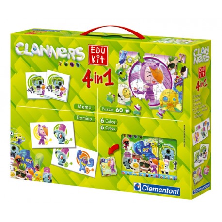 EDUKIT 4 en 1 CLANNERS (MEMORIA + DOMINO + PUZZLE 60 PIEZAS + PUZZLE 6 CUBOS)