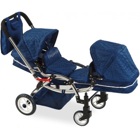 COCHE GEMELAR ELEGANCE BOLSO 105x45x77 CM AZUL - MANILLAR 77CM