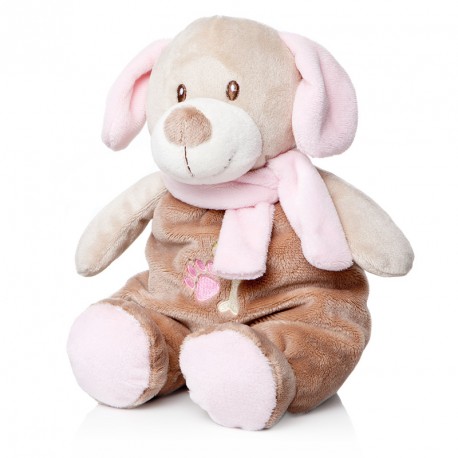 BABY PERRITO SENTADO SONAJERO ROSA 28 CM