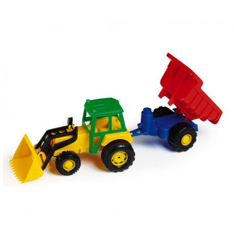 TRACTOR CON PALA Y REMOLQUE VOLQUETE 49 CM COLORES (RED)