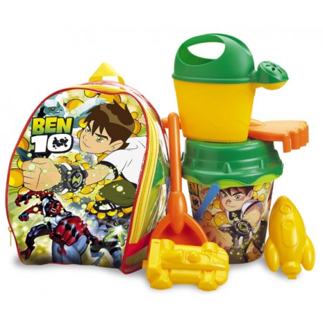 CUBO MOCHILA BEN10 CON RASTRILLO, PALA Y REGADERA