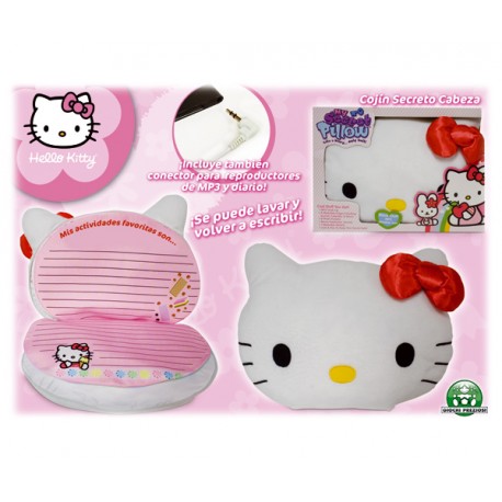 COJIN SECRETO HELLO KITTY CABEZA LAVABLE CON CONECTOR MP3