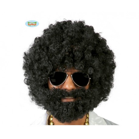 PELUCA ADULTO AFRO CON BARBA NEGRA