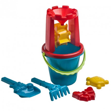 CONJUNTO CUBO REDONDO 18 CM + MOLDES MOLINILLO PALA Y RASTRILLO (RED)