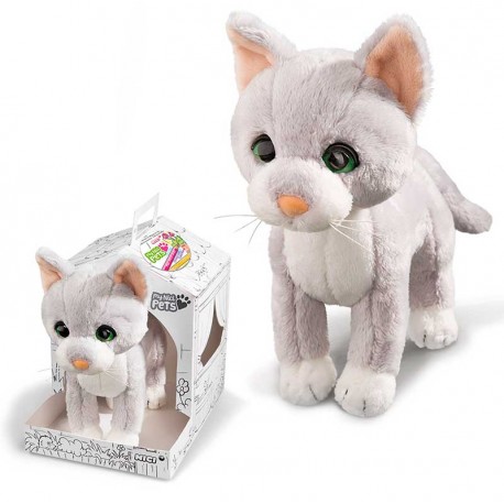 GATO PELUCHE DE PIE 22 cm. EN CAJA REGALO