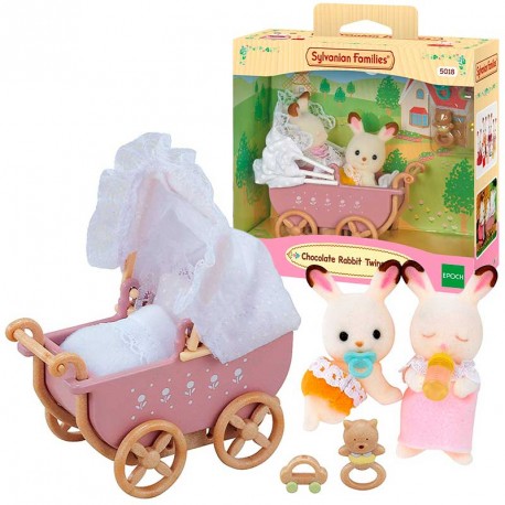 SYLVANIAN SET DE COCHECITO GEMELAR CABE Y BREEZE CHOCOLATE