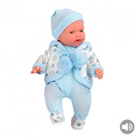 MUÑECA 28 CM HANNE AZUL MECANISMO LLORO MAGNETICO