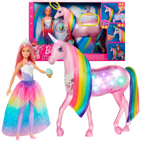 BARBIE UNICORNIO LUCES CON MUÑECA