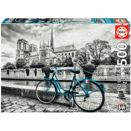 PUZZLE 500P BICICLETA CERCA DE NOTRE DAME COLOURED B&W 