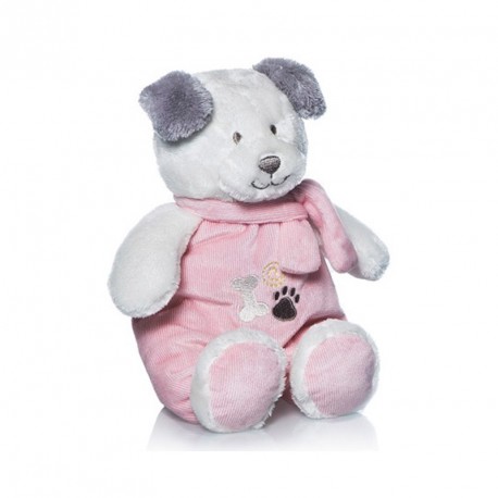 BABY PERRITO TOMY SENTADO SONAJERO ROSA 28 cm.