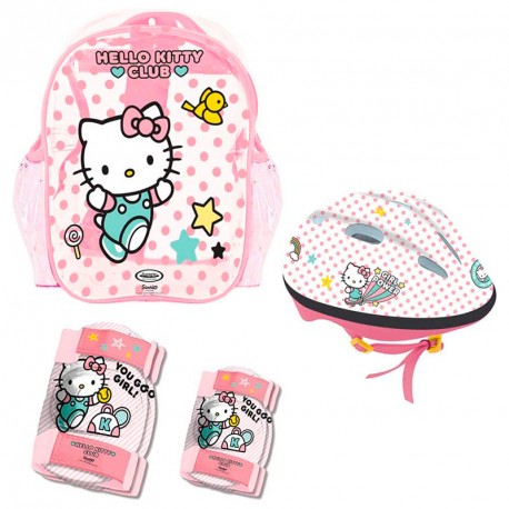 HELLO KITTY. MOCHILA+CASCO+PROTECCIONES