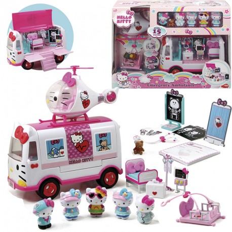 HELLO KITTY PLAYSET HELICOPTERO CON AMBULANCIA Y FIGURAS