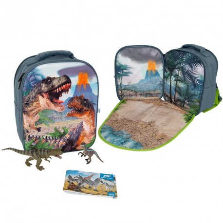 MOCHILA DINOSAURIOS 3D JR C/2 FIG.(T-REX y VELOCIRAPTOR)