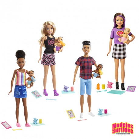 BARBIE NIÑERA CON BEBE Y ACCESORIOS