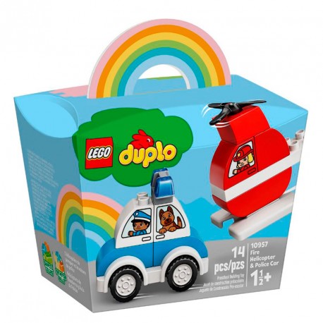 DUPLO HELICOPTERO DE BOMBEROS Y COCHE DE POLICIA