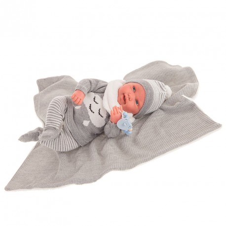 MUÑECA SWEET REBORN PIPO CON TOQUILLA GRIS 42 CM