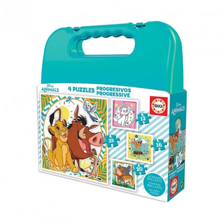 PUZZLE MALETA PROGRESIVOS DISNEY ANIMALS 12P+