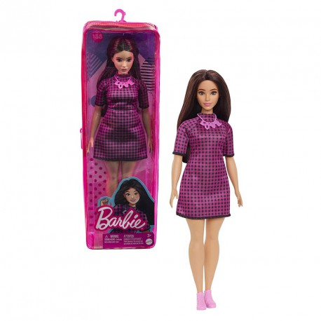 BARBIE FASHIONISTA VESTIDO ROSA A CUADROS
