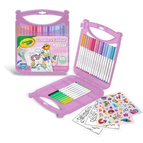 MALETIN ROTULADORES LAVABLES SUPER PUNTA SUPER TIPS 65 PIEZAS COLORES PASTEL 
