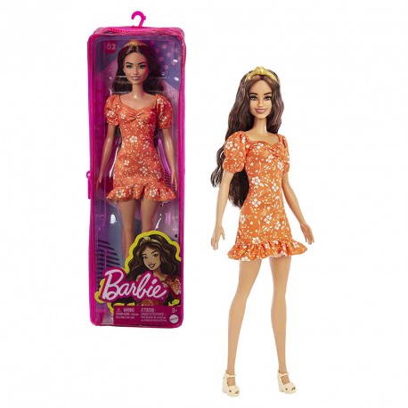 BARBIE FASHIONISTA VESTIDO NARANJA FLORES