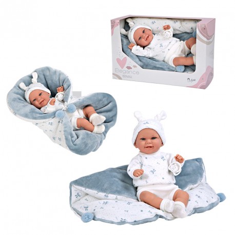 MUÑECA ELEGANCE 35 CM BABYTO AZUL MANTA (MUÑECO DE PESO)