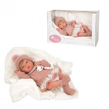 MUÑECA REBORN ARIAS 40 CM ABRIL ROSA MANTA PELO