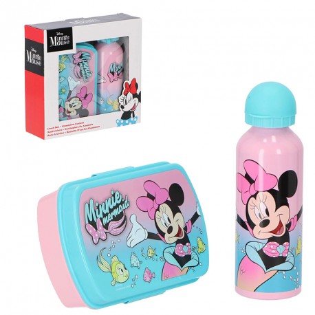 BOTELLA ALUMINIO 500ML + SANDWICHERA MINNIE  