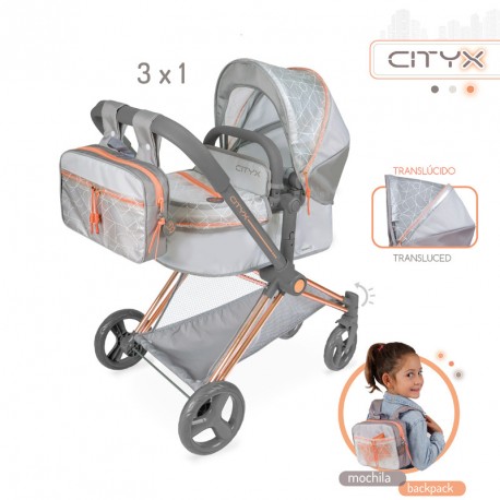 CITYX COCHE DE MUÑECA 3X1 PLEGABLE - PARA MUÑECAS DE HASTA 50 CM.