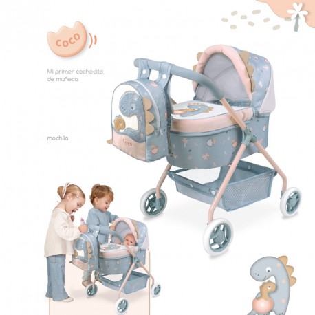 COCO MI PRIMER COCHE DE MUÑECA CON MOCHILA PARA MUÑECAS DE HASTA 42 CM.                            