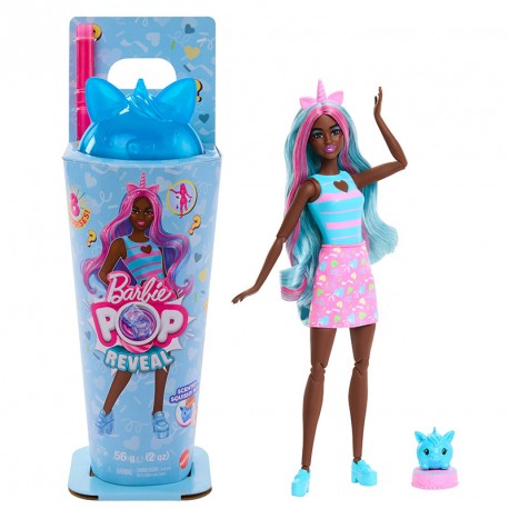 BARBIE POP REVEAL FIESTA DE ANIMALES MUÑECA CON VASO AZUL