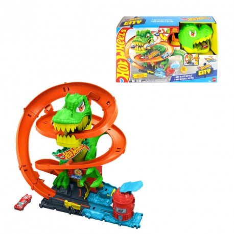 HOTWHEELS CITY SUPER ESTACION DE BOMBEROS T-REX  PISTA PARA COCHES DE JUGUETE