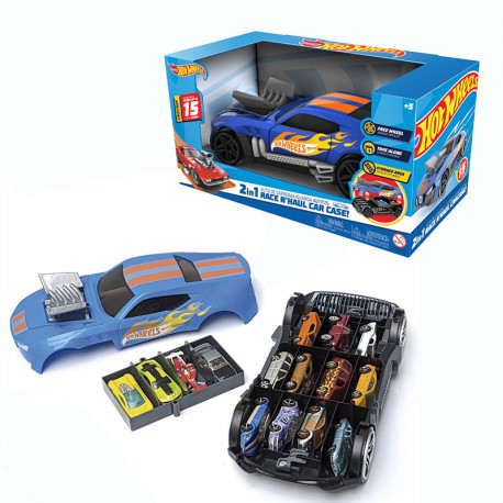 HOTWHEELS COCHE DE CARRERAS PORTACOCHES 2 EN 1