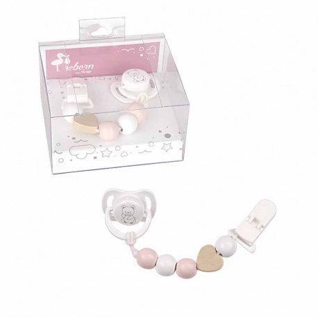 SET CHUPETE CADENA DE PIEZAS DE MADERA Y PINZA BLANCA