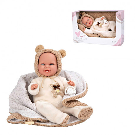 MUÑECA ELEGANCE 35 CM BABYTO MARRON MANTA (MUÑECO DE PESO)