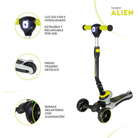 PATINETE DE TRES RUEDAS CON LUZ FRONTAL LED OLSSON ALIEN