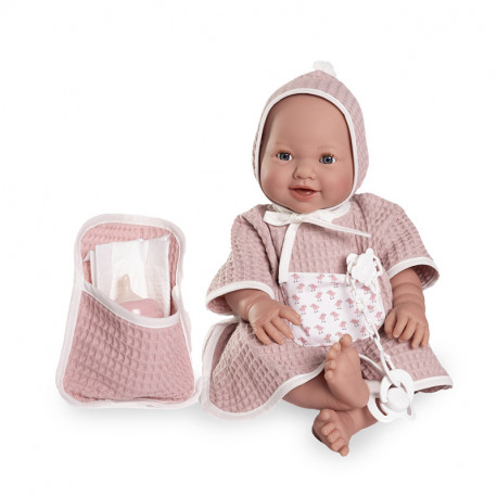 MUÑECA RECIEN NACIDA MIA HACE PIPI CON CAPITA DE BAÑO 42 CM
