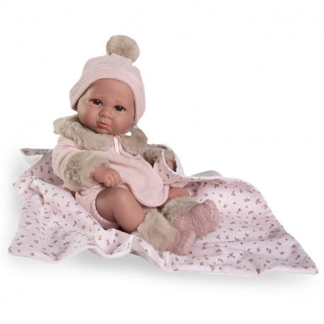 MUÑECA RECIEN NACIDA LUCA CON MANTITA FLORES 42 CM