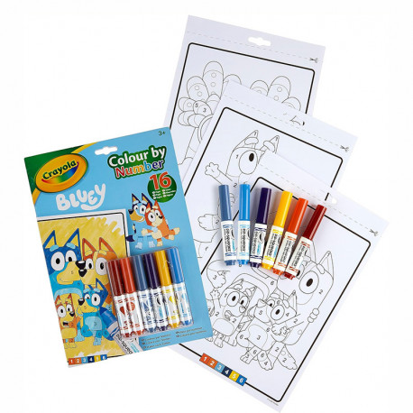 LIBRO ACTIVIDADES Y COLOREAR POR NUMEROS BLUEY CON 6 ROTULADORES 