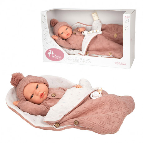 MUÑECA REBORN ARIAS 40 CM ELBA ROSA SACO DORMIR