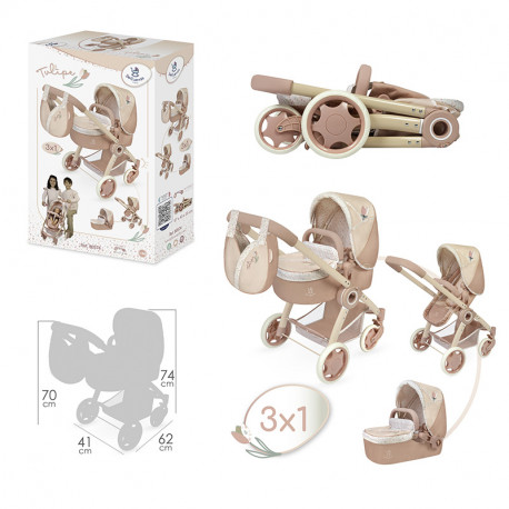 TULIPE COCHE DE MUÑECA 3X1 PLEGABLE CON BOLSO