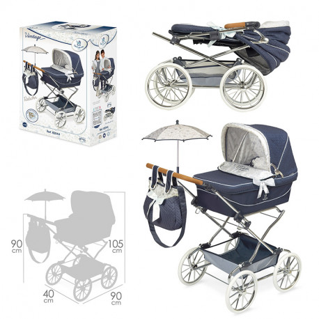 VINTAGE COCHE REBORN PLEGABLE CON SOMBRILLA Y BOLSO