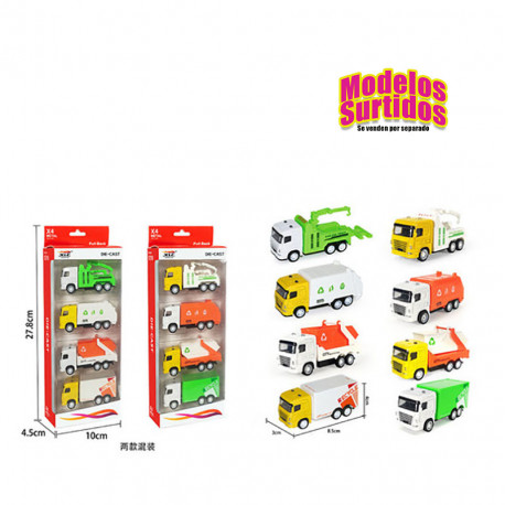 SET 4 CAMIONES LIMPIEZA METAL 8,56 cm.