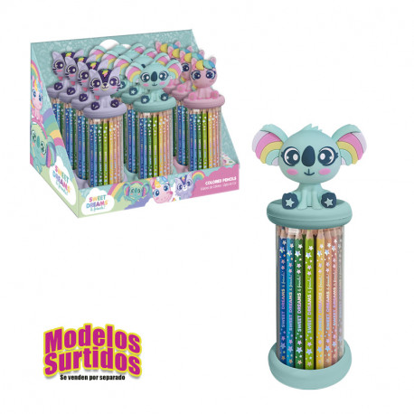 TUBO CON TOPPER 3D Y 12 LAPICES DE COLOR SWEET DREAMS & FRIENDS 