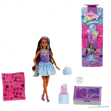 BARBIE PARTY UNBOXED GRWM MUÑECA SORPRESA CON PALETA MORADA