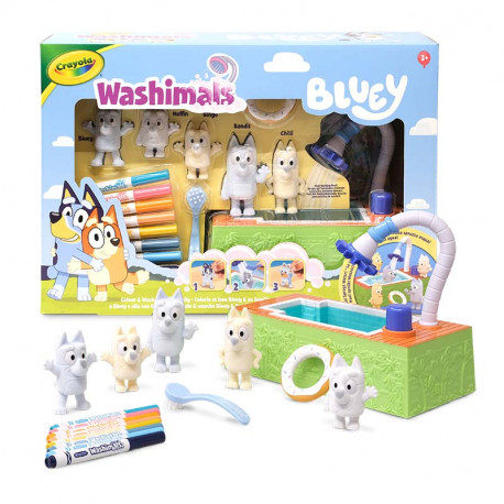 WASHIMALS BLUEY SET 5 MASCOTAS CON PISCINA Y FONDO COLOREABLE