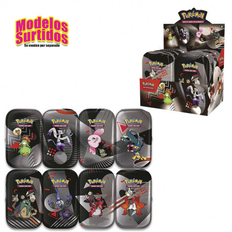 POKEMON MINI LATA ESCARLATA Y PURPURA FULGOR NEGRO Y LLAMA BLANCA