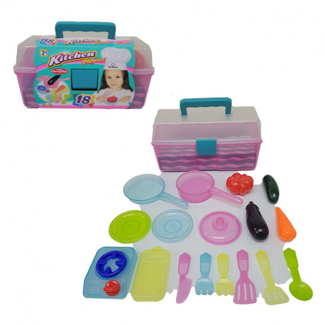 CAJA CON JUEGO DE COCINA ( 18 PCS ) 