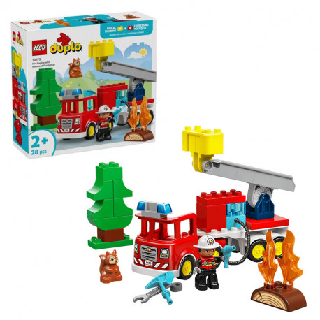 DUPLO CAMION DE BOMBEROS CON MANGUERA Y BOMBEROS