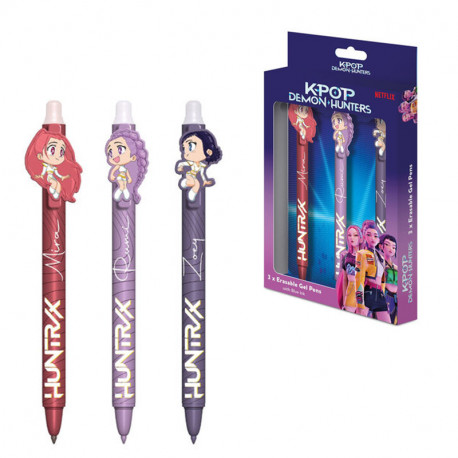 K-POP PACK 3 BOLIGRAFOS CON TINTA BORRABLE DEMMON HUNTERS
